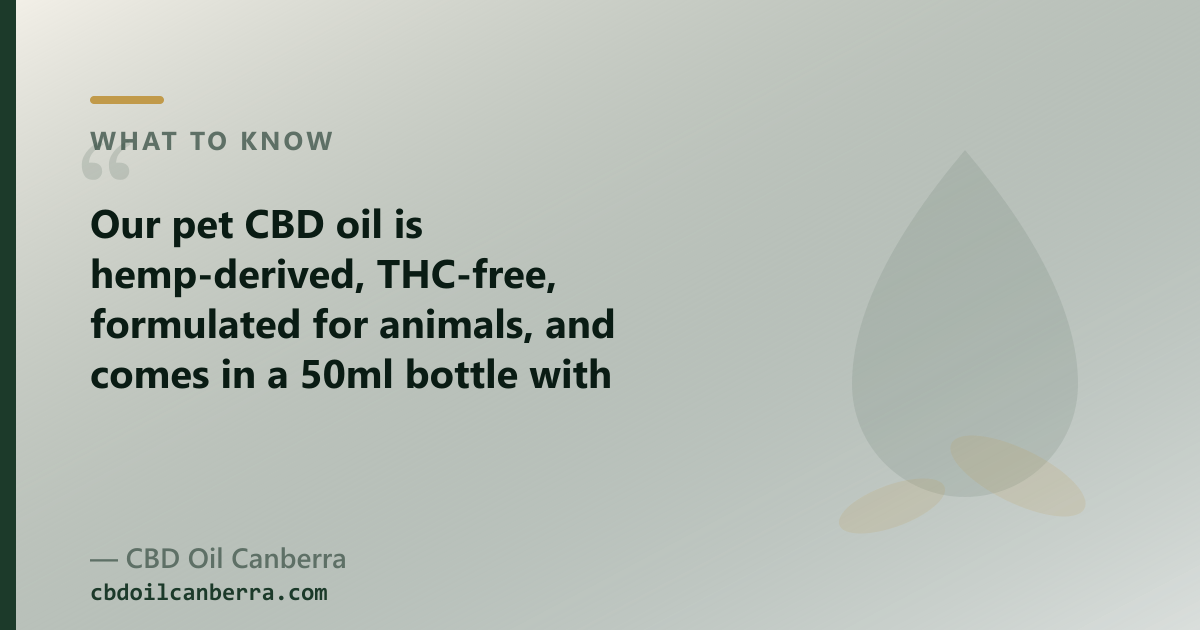 Composition checklist: pet CBD oil from CBD Oil Canberra — 2000mg CBD, THC-free, MCT, 50ml, $179.90 AUD